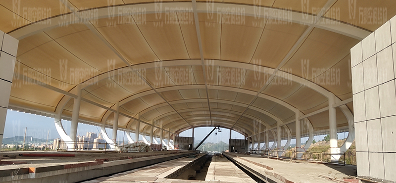 清远磁悬浮项目莲湖车站钢-膜结构工程接近尾声