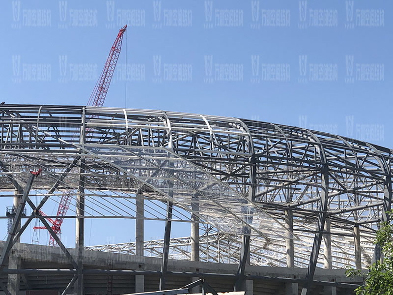 重庆龙兴足球场ETFE屋面膜结构工程样板区钢膜结构完成