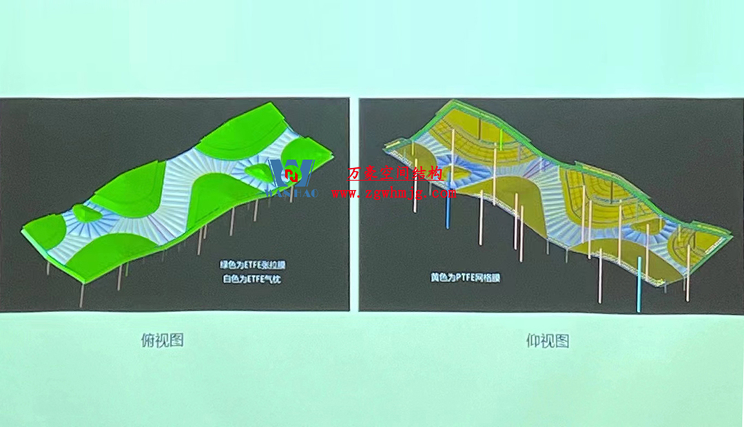 案例欣赏/复杂钢膜结构建筑/杭州博多森谷ETFE气枕连廊天幕项目