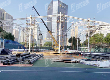 宁波（鄞州）网球中心遮阳棚膜结构工程二期项目施工中