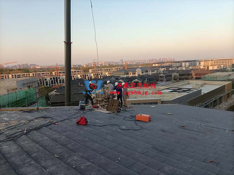 文一塘溪津门天幕钢结构及ETFE气枕膜工程开始施工